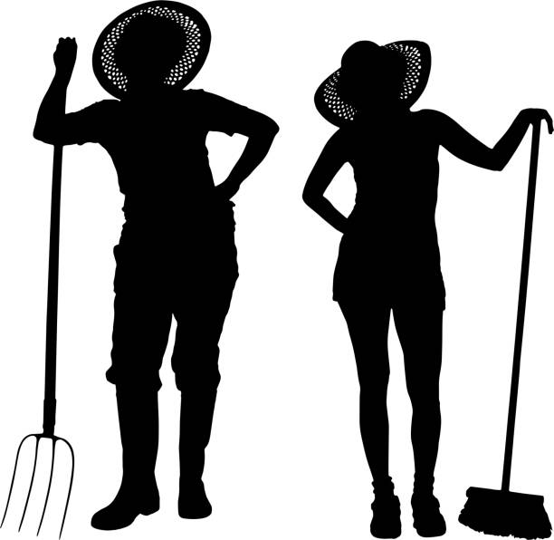 Vector silhouette of a couple. Vector silhouette of a couple on a white background. farmer silhouettes stock illustrations