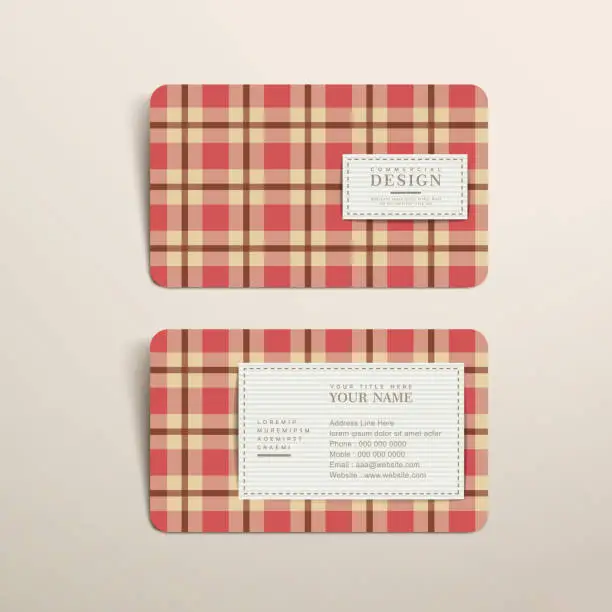 Vector illustration of plaid design business card template in red