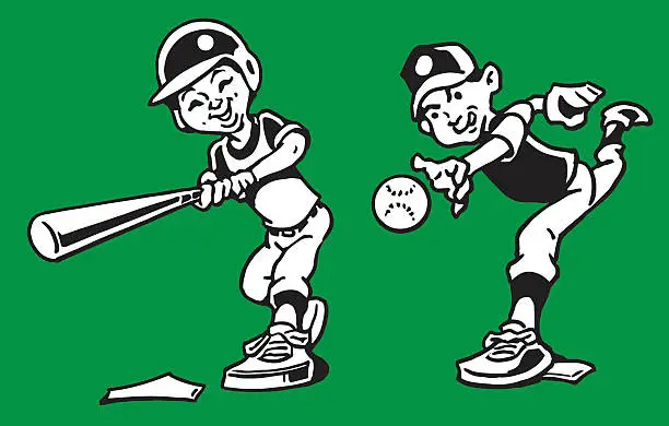 Vector illustration of Baseball Pitcher and Batter Cartoon