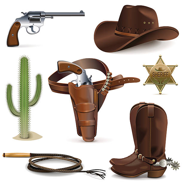 ilustraciones, imágenes clip art, dibujos animados e iconos de stock de vector iconos de vaquero - whip