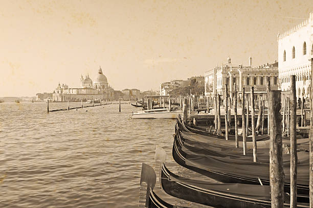istock gondolas in Venice in vintage tone 533888681