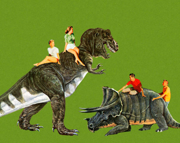 illustrations, cliparts, dessins animés et icônes de personnes équitation les dinosaures - color photo illustrations