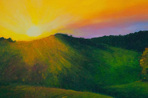 painting sunset in the mountains