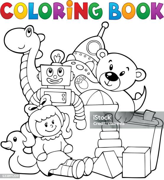 Coloring Book Heap Of Toys Stock Illustration - Download Image Now - Coloring, Robot, Teddy Bear