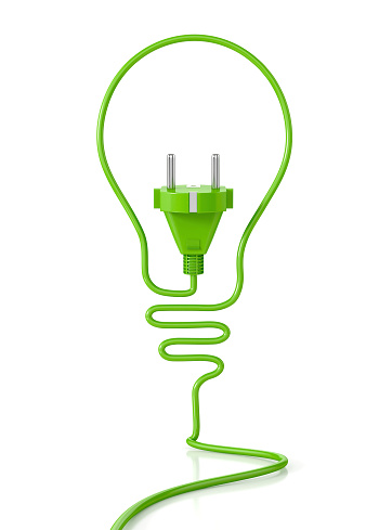 Eco bulb concept, with plug isolated on white background. 3d illustration. Green concept
