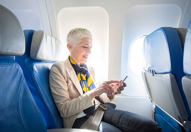 istock business woman at airplane 533892354