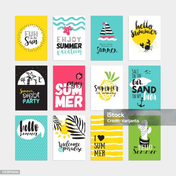 Vetores de Desenho À Mão Em Aquarela Coleção Bandeiras E Cartões De Verão e mais imagens de Verão
