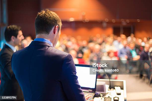 Speaker At Business Conference And Presentation Stock Photo - Download Image Now - Meeting, Summit - Meeting, Convention Center