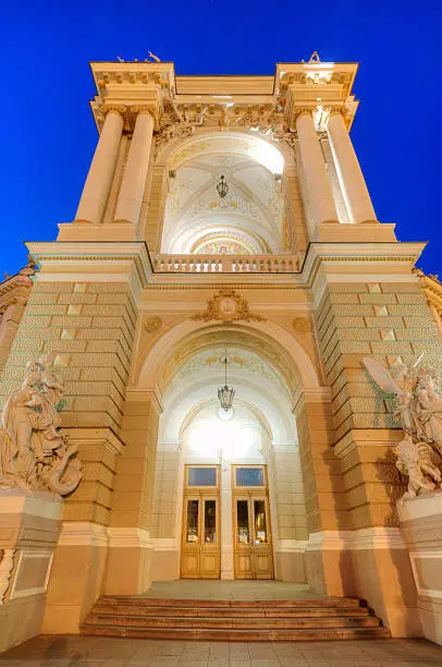 Night view of public opera and ballet theater in Odessa, Ukraine