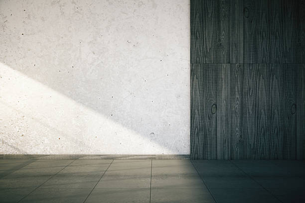 istock Blank concrete and wooden walls with sunlight, mock up 533896836