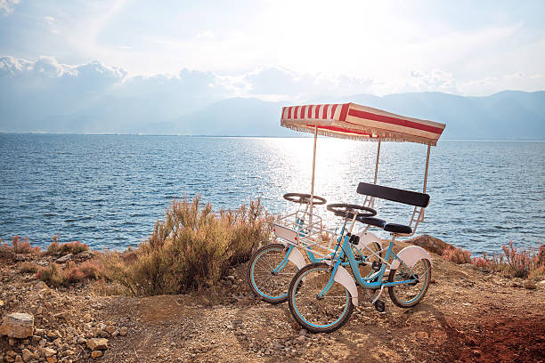 Pair bicycle beside the sea