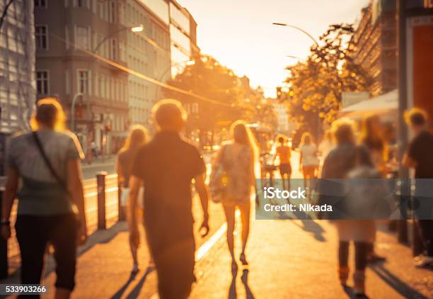 Sunny Berlin Street Life Defocused Image Stock Photo - Download Image Now - Heat - Temperature, City, Summer