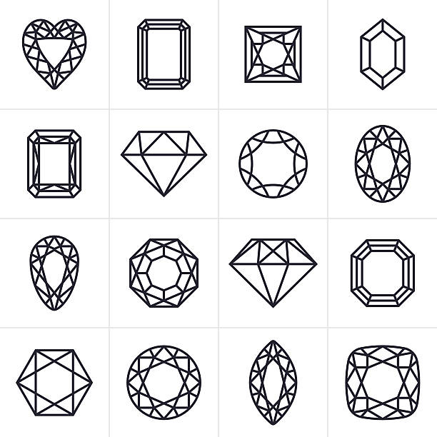 ilustraciones, imágenes clip art, dibujos animados e iconos de stock de joya brillantes y corte de iconos y símbolos - gem jewelry symbol shape