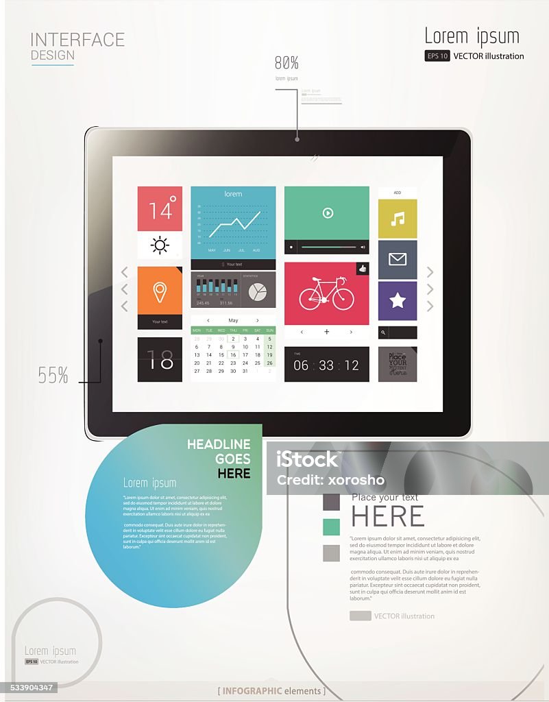 Tablet with interface template and abstract Infographic elements. Vector illustration/eps 10 2015 stock vector