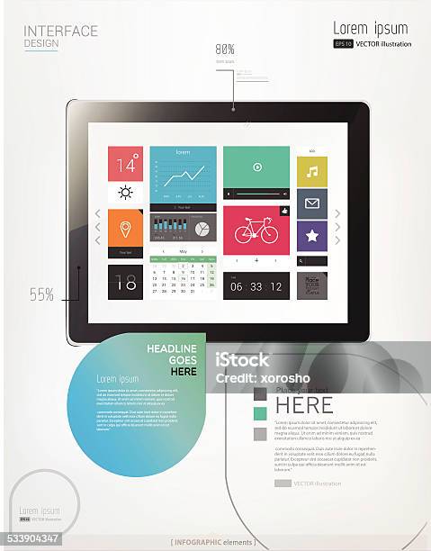 Tablet With Interface Template And Abstract Infographic Elements Stock Illustration - Download Image Now