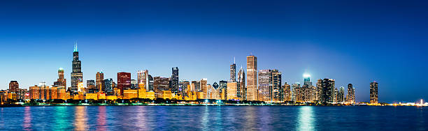 istock Chicago Skyline at dusk from Lake Michigan Panoramic image 533904359