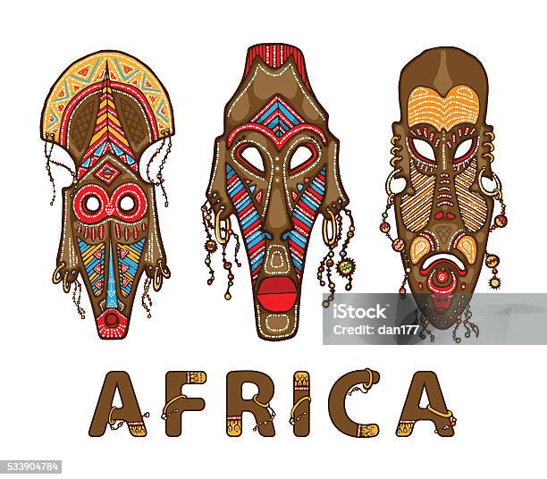 Set Of Traditional African Masks Stock Illustration - Download Image Now - African Culture, African Ethnicity, Mask - Disguise