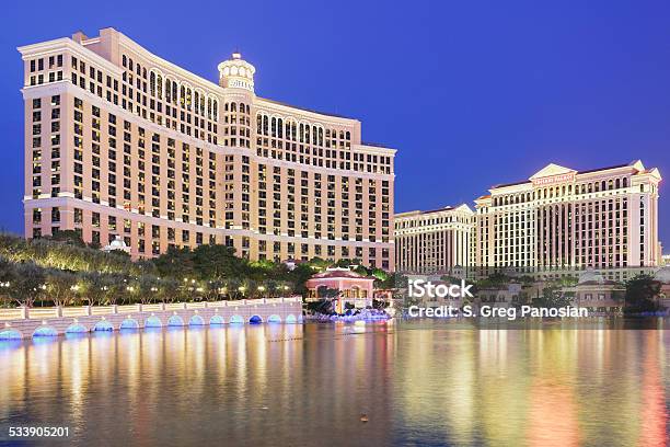 Bellagio And Caesars Palace Las Vegas Stock Photo - Download Image Now - 2015, Architecture, Bellagio Hotel