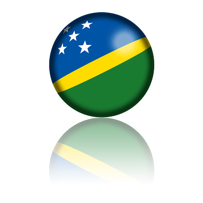 3D sphere or badge of Solomon Islands flag with reflection at bottom.