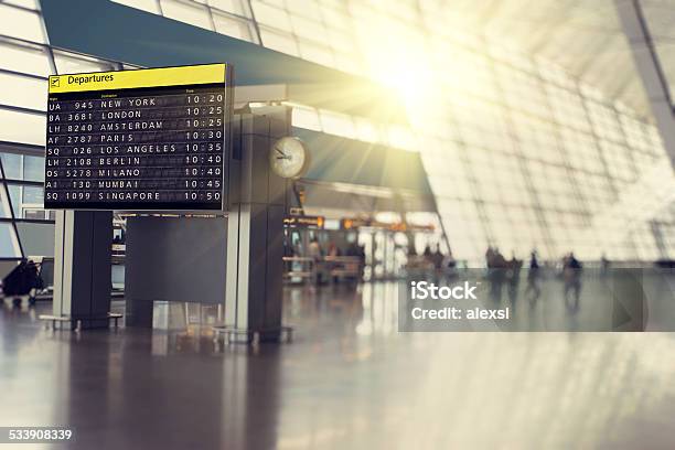 Airport Departure Timetable Stock Photo - Download Image Now - Airport, Arrival Departure Board, Leaving