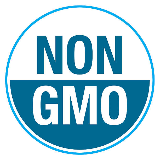 NON GMO Label Organic Symbol to certify that product is 100% Organic and NON-GMO certified. genetic modification stock illustrations