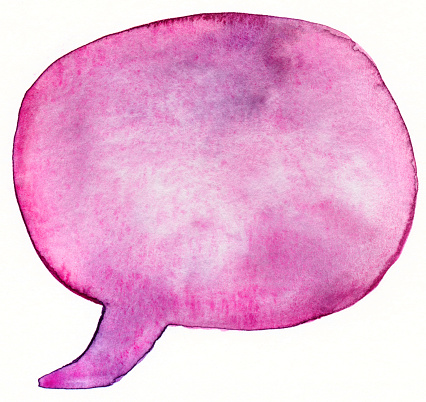 Hand painted magenta word bubble, painted with watercolors.