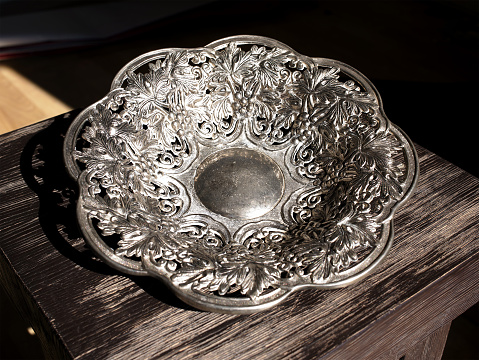 General view of dining Silver decorative dish with ornament