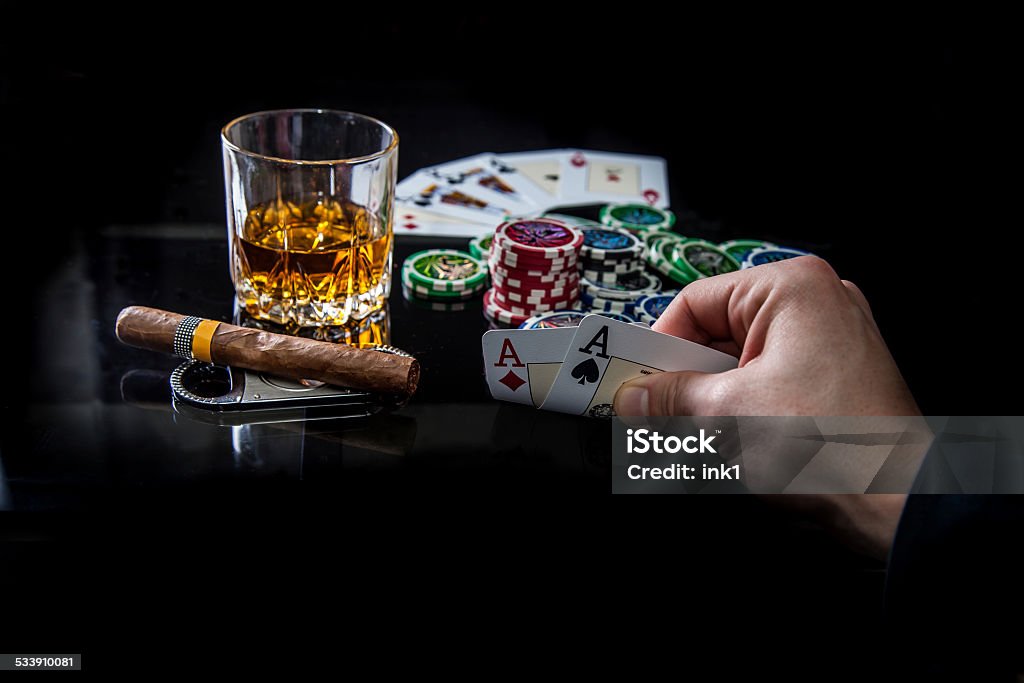 pair of ACEs pair of aces in mail hand playing poker 2015 Stock Photo