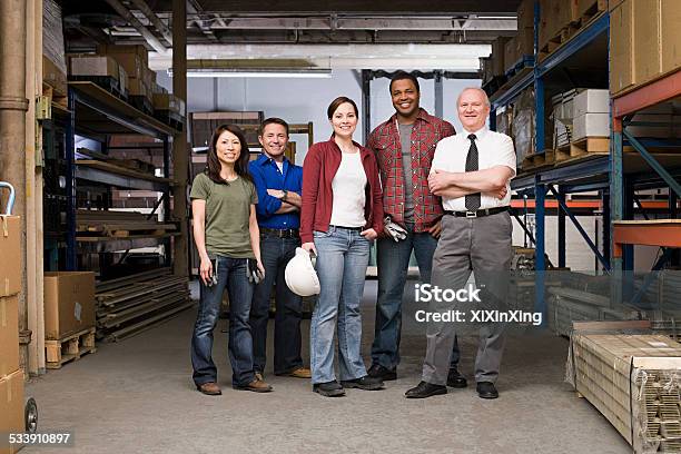 Workers In Warehouse Stock Photo - Download Image Now - Working Class, Group Of People, Group Of Objects