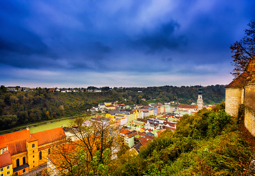 Burghausen, Germany - October 28, 2014: Burg zu Burghausen sits above the river Salzach, in Upper Bavaria.  Once the second residence of the Dukes of Lower Bavaria, it is the longest castle in all of Europe.