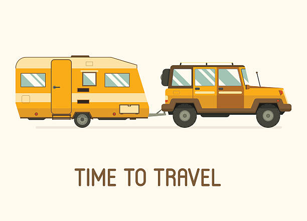 illustrations, cliparts, dessins animés et icônes de remorque concept de voyage de camping pour les camping-cars - motor home camping mobile home vehicle trailer