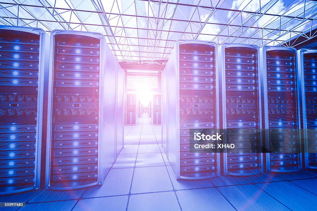 huge data center The City's Brain-Data center in the City.the high view from cooling equipment and network servers racks with light,3D physically rending high quality. Air Conditioner Stock Photo