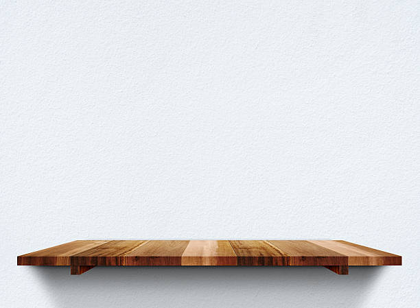 istock Empty wooden shelfs on pastel grunge concrete wall 533918064