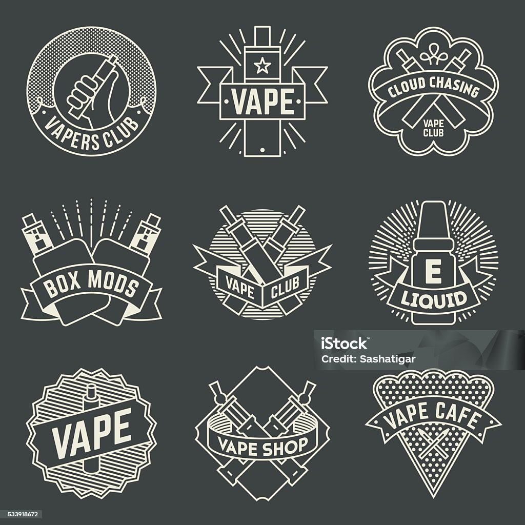 Vape Graphics Simple Vape Logotypes Set 1 Thin Line Art Vector Stock Illustration - Download ...