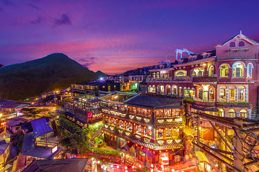 night scene of Jioufen village, Taipei, Taiwan