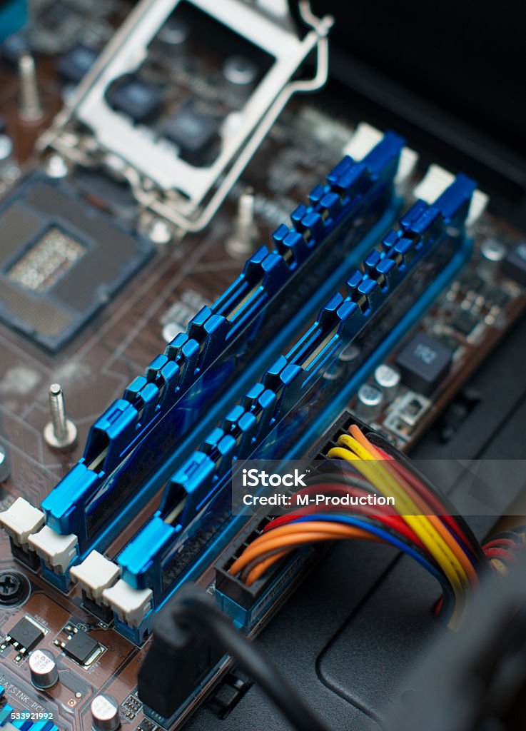Ram In Full In Computer Inside Of Pc Motherboard Cpu Socket And Ram Memory Stock Photo ...
