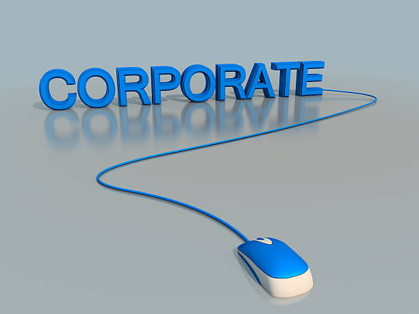 istock mouse connected to a 3d word corporate 533922122