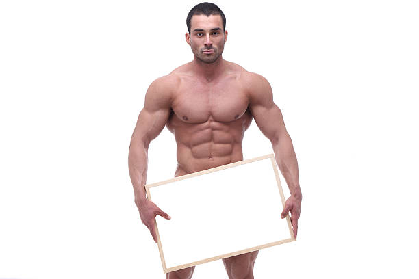 präsentation - men macho flexing muscles shirtless stock-fotos und bilder