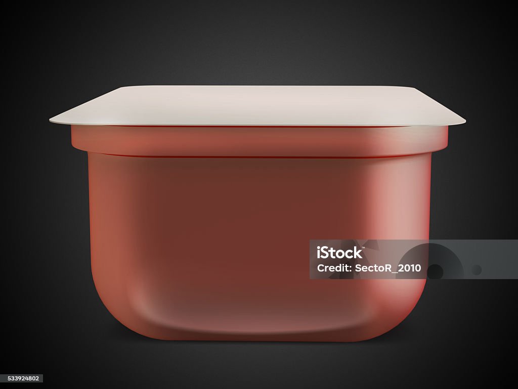 White/ red plastic blank bank for food, oil, mayonnaise, margarine White bank for food oil, mayonnaise, margarine, cheese, ice cream, olives, pickles, sour cream. Food and drink plastic blank. Isolated on black. 3D illustration. High resolution. Digitally Generated Image Stock Photo