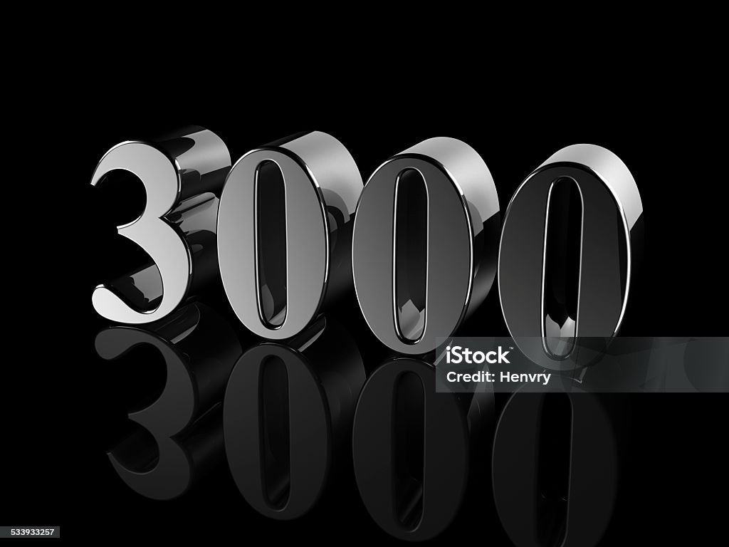 number 3000 black metallic number 3000 on black background, digitally generated image. 2015 Stock Photo