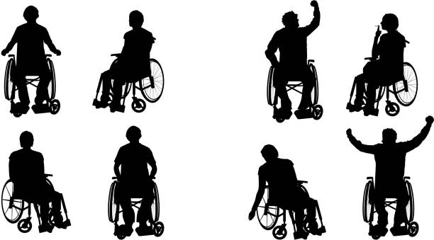vektor-silhouette eines menschen. - rollstuhl stock-grafiken, -clipart, -cartoons und -symbole