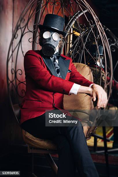 Bizarre Scientist With Gasmask 19th Century Time Machine Style Portrait Stock Photo - Download Image Now