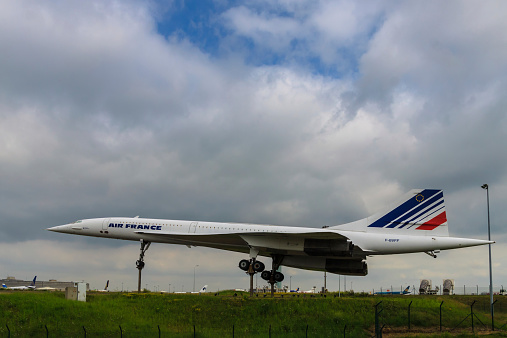 Paris, France - June 25, 2014: Retired concord on display at Charles De Gaul Airport in Paris, France
