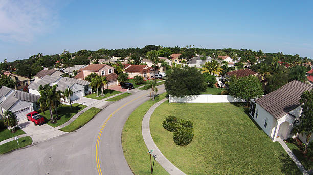Suburban street aerial view stock photo