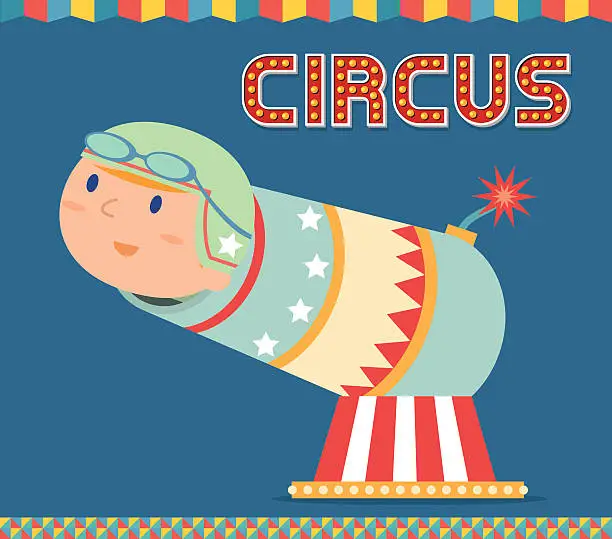 Vector illustration of Circus human cannon ball