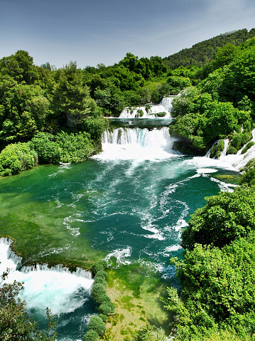 Waterfalls in Krka National Park, Croatia. Famous touristic destination.