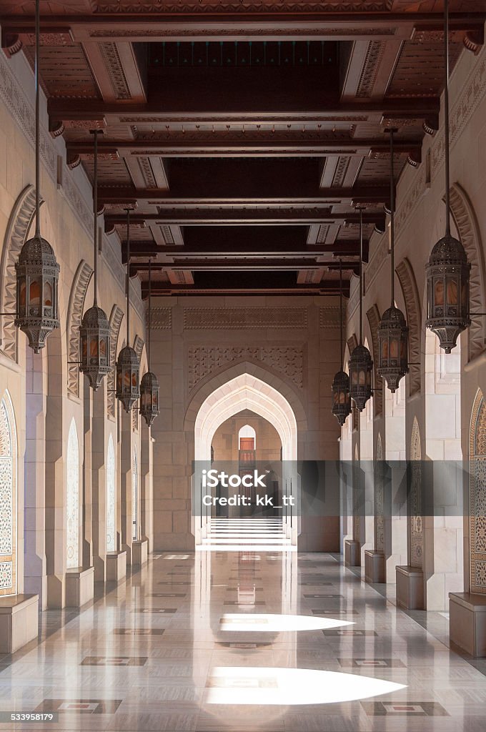 Sultan Qaboos Mosque, Muscat, Oman Alley way to ablution area of Sultan Qaboos Mosque, Muscat, Oman 2015 Stock Photo