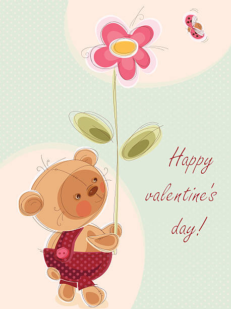 ilustrações de stock, clip art, desenhos animados e ícones de cartão do dia dos namorados com urso de pelúcia - flower ladybug frame single flower