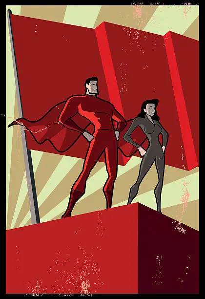 Vector illustration of Vector Retro Propaganda Superhero Poster