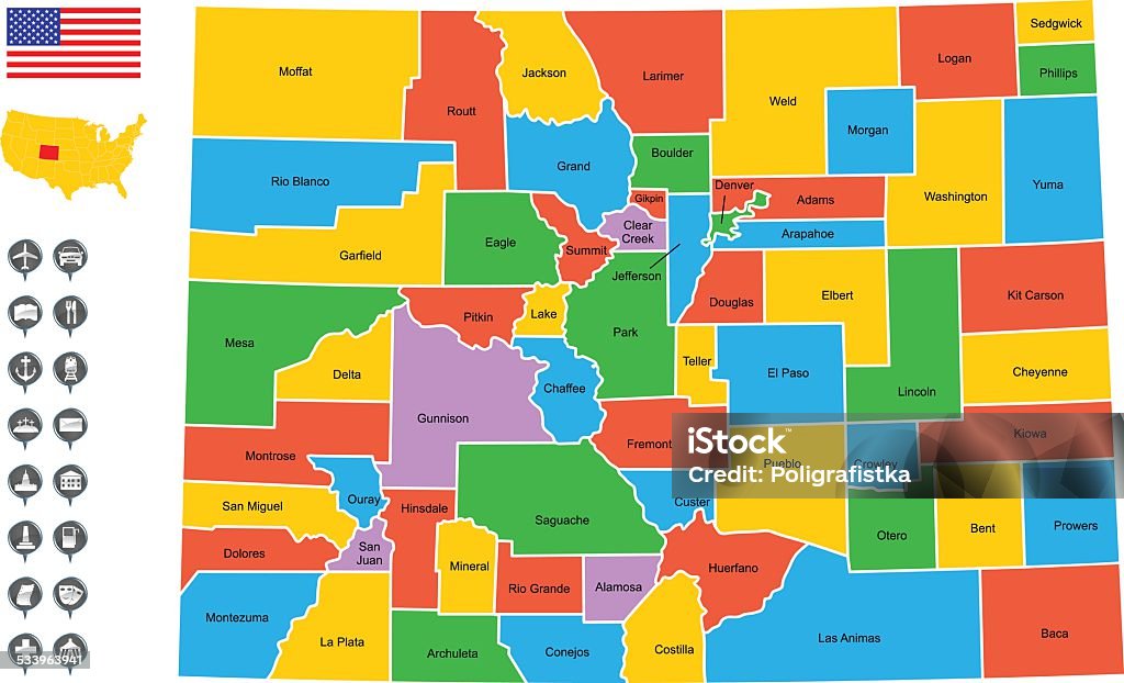 Detallado Vector Map de Colorado - arte vectorial de 2015 libre de derechos